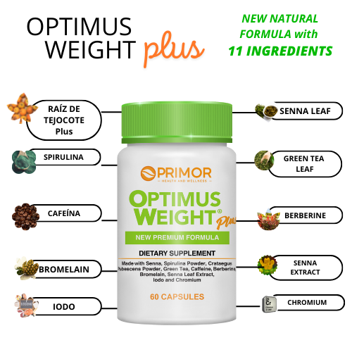 Optimus Weight PLUS Raiz de Tejocote - 6 Month Treatment - Natural & Safe - Tejocote Root w/ Spirulina & Fibers 180 Capsules 3 - Pack