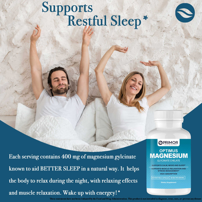 Optimus MAGNESIUM Glycinate (Chelate) – High Absorption – NON-GMO – Vegan | Supports Relaxation, Mood and Sleep | Supports Muscle Relaxation and Stress Management.
