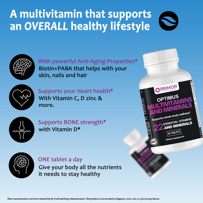 Optimus MULTIVITAMINS & MINERALS - 1 a Day, Packed with 22 Essentials - Immune Support | Energy Metabolism | Bone Health | Cognitive Support and more… – For Women and Men