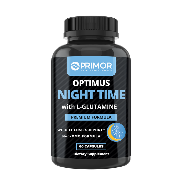 Optimus Night Time Fórmula Prémium : Quemador de Grasa Nocturno que Funciona Mientras Duermes, con L-Glutamina, L-Arginina, L-Ornitina y Calostro, sin OGM, 100% Natural, para Mujeres y Hombres, Fabricado en USA, 60 cápsulas