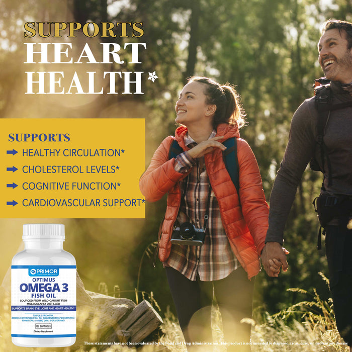Optimus OMEGA-3 Wild Fish Oil - Triple Strength – 2000 mg – EPA/DHA – Molecularly Distilled | Supports Brain, Eye, Joint and Heart Health